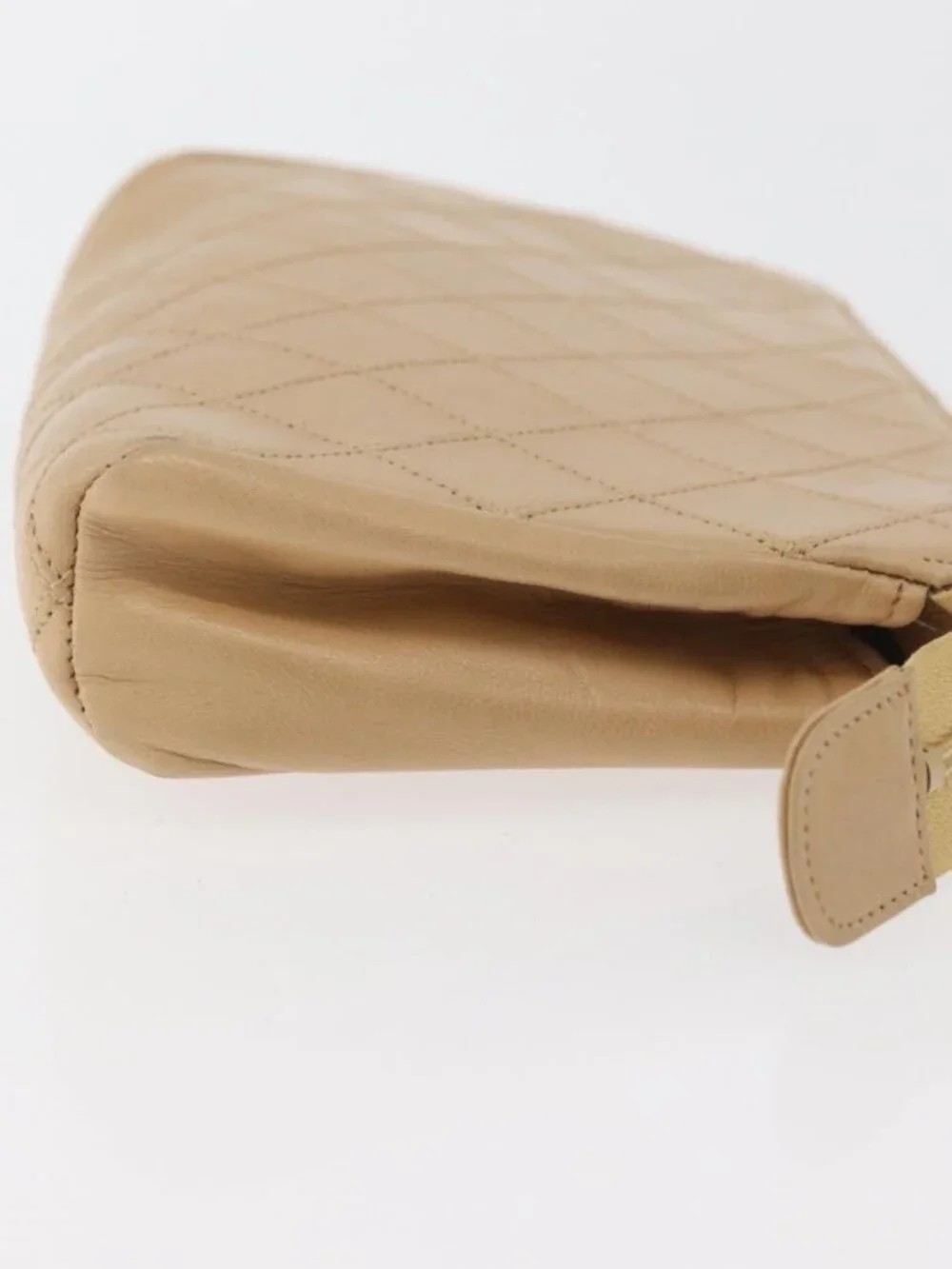 CHANEL Bicolore Pouch Lamb Skin Beige Gold CC Auth 177796